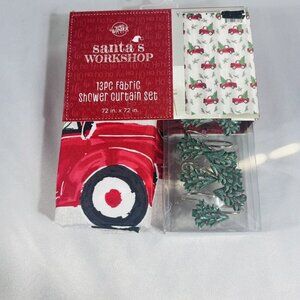 Winter Wonder Lane Fabric Shower Curtain Set Christmas Holiday Truck 72"x72"